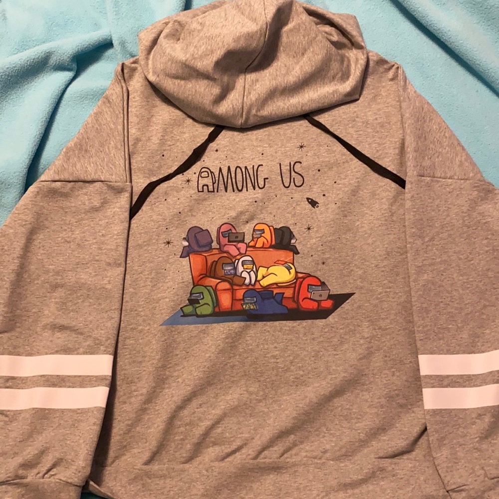 Gray pull over, brand new, Amoung Us themed